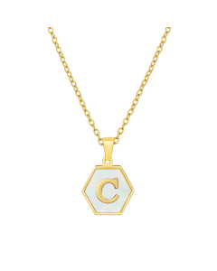 C Initial Letter Hexagon Shape Pendant Necklace And Gold Chain CA7810218