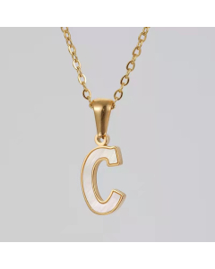C Initial Letter Inlaid White Shell Stainless Steel Necklace CA7810228