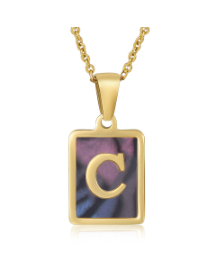 C Initial Letter Necklace Inlaid Black Shell Charms CA7810201
