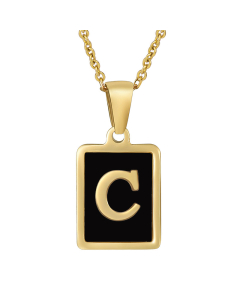 C Initial Letter Necklace Inlaid With Black Shell CA7810215