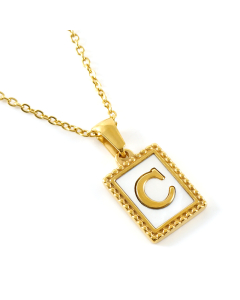 C Initial Letter Necklace Inlaid With White Shell Pendant CA7810216