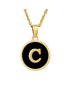 C Initial Letter Necklace With Black Shells CA7810193
