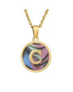 C Initial Letter Round Disc Necklace Inlaid Colorful Shell CA7810204