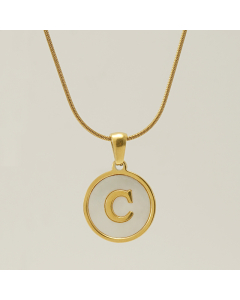 C Initial Letter Snake Chain Necklace With White Shell Round Charms CA7810223