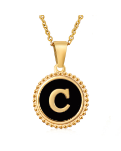 C Round Disc Initial Letter Necklace Inlaid Black Shell CA7810203