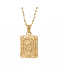 C Square Charms With Initial Letter And Link Chain Necklace CA7810199