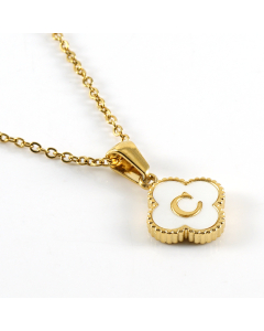 C Stainless Steel Four Clover Necklace With White Shell Charms CA7810222