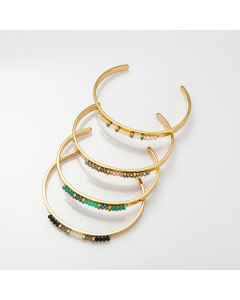 Wholesale C Type Opening Bracelet French Retro Gold-plated Non-fading Fashion Handmade Beaded Stainless Steel Bracelet
