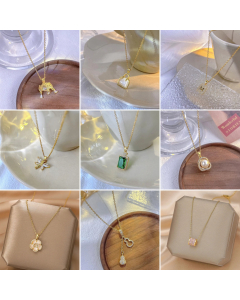Black And White Double-Sided Love Opal Bags Emerald Pendent Stainless Steel Necklace