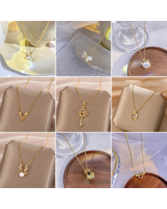 Fine Trendy Butterfly Key Pendent Titanium Steel Plating Zircon Necklace