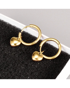 Simple Heart-Shaped Pendant Titanium Steel 18K Gold-Plated Circle Earrings