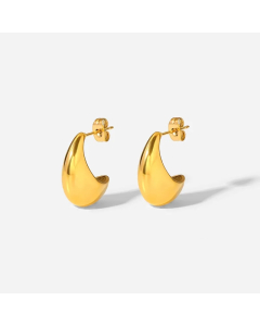 Fashion 18Kpvd Gold-Plated C-Shaped Geometric Stainless Steel Smooth Hollow Earrings