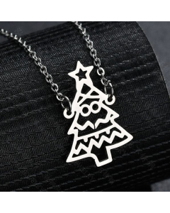 Stainless Steel Christmas Series Necklace -Tree-Snowflake-Reindeer-SANTA-Snowman-CA7810010-01-Steel Color