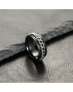 Wholesale Stainless Steel Ring Can Rotate The Chain Open Bottle Ring-Black-White-6