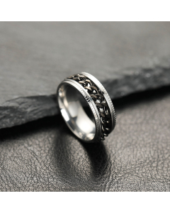 Wholesale Stainless Steel Ring Can Rotate The Chain Open Bottle Ring-Steel Color-Black-6