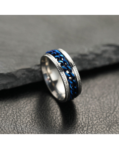 Wholesale Stainless Steel Ring Can Rotate The Chain Open Bottle Ring-Steel Color-Blue-6