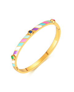 Hot Sale Light Luxury Design Titanium Steel Bracelet Candy Color Stripe Inset Zircon Stainless Steel Bangle