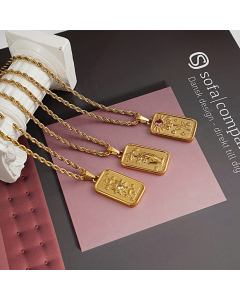 Casual Square Rose Hands Star Pad Pendant With Titanium Steel Rope Chain CA7810175