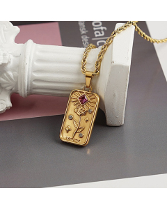 Casual Square Rose Pad Pendant With Titanium Steel Rope Chain CA7810175