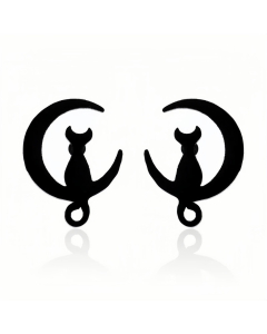 Cat Stainless Steel Earrings Black Plated Studs Earring CA08810992