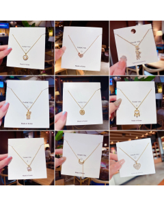 Trendy Moon Heart Longevity Lock Pendant Rhinestone Inlaid Stainless Steel Necklace Colorza