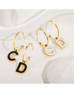 Wholesale Stainless Steel Earrings Fashion Minimalism CD Letter Drip Oil Earring Female Gold-plated Earring