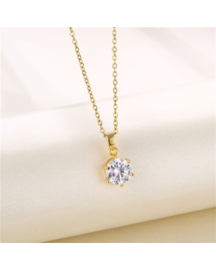 Wholesale Stainless Steel Necklace 18K Gold-plated Classic Six Claw Single Diamond Zircon Clavicle Chain Necklace
