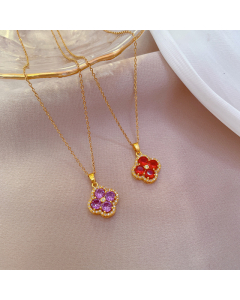 Classic Zircon Stone Four Clover Pendant And Titanium Steel Necklace CA7810167