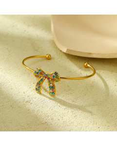 Sweet Color Diamond Inlaid Bow Knot Stainless Steel Bracelet
