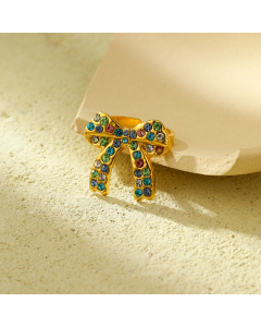 Elegant Color Diamond Inlaid Bow Knot Stainless Steel Rings