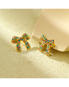 Fashion Color Diamond Inlaid Bow Knot Stainless Steel Earrings