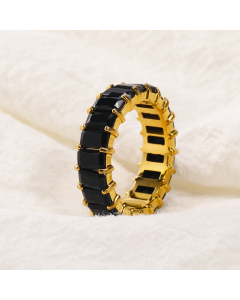 Wholesale Stainless Steel Ring Color Diamond Inlaid Ring-Gold Color-Black-6