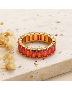 Wholesale Stainless Steel Ring Color Diamond Inlaid Ring-Gold Color-Red-8