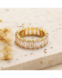Wholesale Stainless Steel Ring Color Diamond Inlaid Ring-Gold Color-White-8
