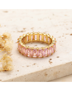 Wholesale Stainless Steel Ring Color Diamond Inlaid Ring-Gold Color-Pink-8