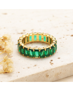 Wholesale Stainless Steel Ring Color Diamond Inlaid Ring-Gold Color-Green-8