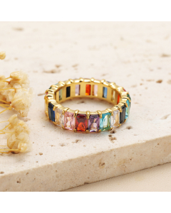 Wholesale Stainless Steel Ring Color Diamond Inlaid Ring-Gold Color-Multi-color-8