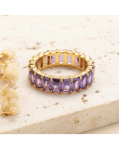 Wholesale Stainless Steel Ring Color Diamond Inlaid Ring-Gold Color-Purple-8