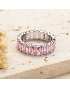 Wholesale Stainless Steel Ring Color Diamond Inlaid Ring-Steel Color-Pink-9
