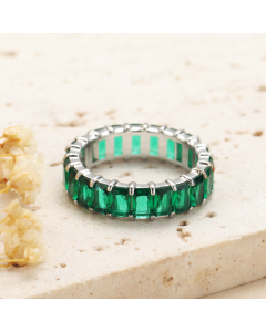 Wholesale Stainless Steel Ring Color Diamond Inlaid Ring-Steel Color-Green-9