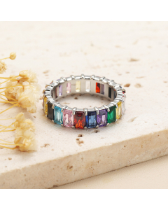 Wholesale Stainless Steel Ring Color Diamond Inlaid Ring-Steel Color-Multi-color-9
