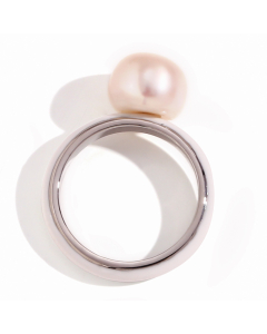 White Dripping Steamed Bun Bead 316L Stainless Steel Ring 