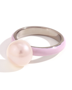 Pink Dripping Steamed Bun Bead 316L Stainless Steel Ring 