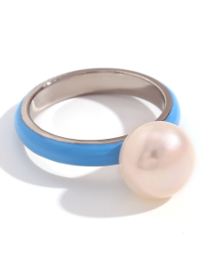 Blue Dripping Steamed Bun Bead 316L Stainless Steel Ring 