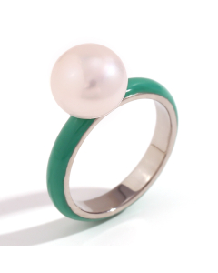 Green Dripping Steamed Bun Bead 316L Stainless Steel Ring 