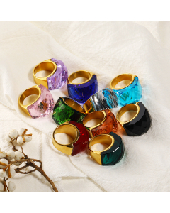 Wholesale Stainless Steel Ring Fashion Retro Palace Set With Color Large Gemstone 18K Gold Ring