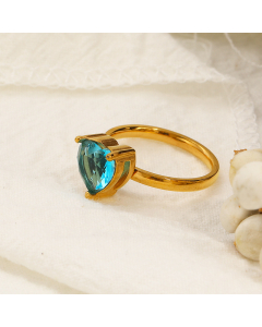 Lake Blue Love Gemstone 18K Gold Stainless Steel Ring Female Fine Jewelry