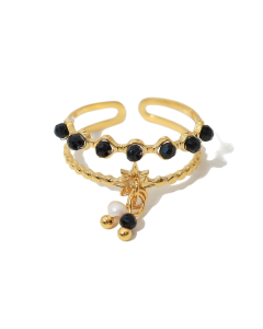 French Style Color Natural Stone 18K Gold Plated Girl Feeling Tassel Pendant Ring