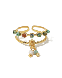 Light Luxury Color Natural Stone 18K Gold Plated Girl Feeling Tassel Pendant Ring