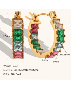  Wholesale Stainless Steel Fine Jewelry Color Zircon Inlaid 18K Gold Plated Jewelry Set-Earrings-01